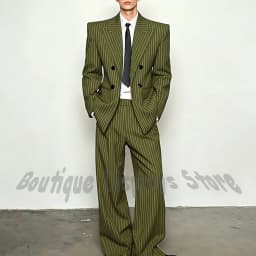 Fashion Striped Men's Suits Loose Casual High Street Style Double Breasted Chic Peak Lapel Blazer Pants Prom Suit Two Pieces