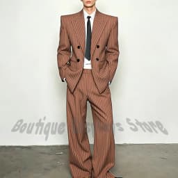 Fashion Striped Men's Suits Loose Casual High Street Style Double Breasted Chic Peak Lapel Blazer Pants Prom Suit Two Pieces