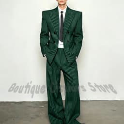 Fashion Striped Men's Suits Loose Casual High Street Style Double Breasted Chic Peak Lapel Blazer Pants Prom Suit Two Pieces