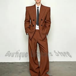 Fashion Striped Men's Suits Loose Casual High Street Style Double Breasted Chic Peak Lapel Blazer Pants Prom Suit Two Pieces