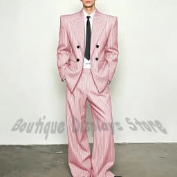 Fashion Striped Men's Suits Loose Casual High Street Style Double Breasted Chic Peak Lapel Blazer Pants Prom Suit Two Pieces