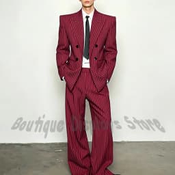 Fashion Striped Men's Suits Loose Casual High Street Style Double Breasted Chic Peak Lapel Blazer Pants Prom Suit Two Pieces
