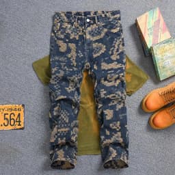 Mosaic Jacquard Embroidery Retro Jeans Men's Fashion High end Loose Straight Tube Trendy Printed Wide Leg Long Pants