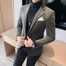 Men's Wool Suit Jacket 2025 High Quality Fashion One Grain Single Breasted Velvety Casual Solid Color Single West Fork