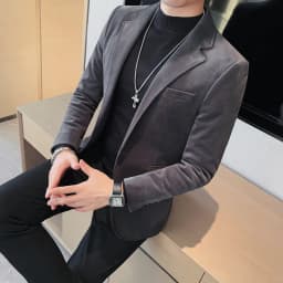 Men's Wool Suit Jacket 2025 High Quality Fashion One Grain Single Breasted Velvety Casual Solid Color Single West Fork
