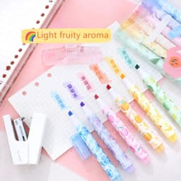 Creative Fruit Scented Highlighter Soft Tip Pens with Stamp for DIY Journaling Student Note-taking for Highlighting and Marking