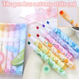 Creative Fruit Scented Highlighter Soft Tip Pens with Stamp for DIY Journaling Student Note-taking for Highlighting and Marking