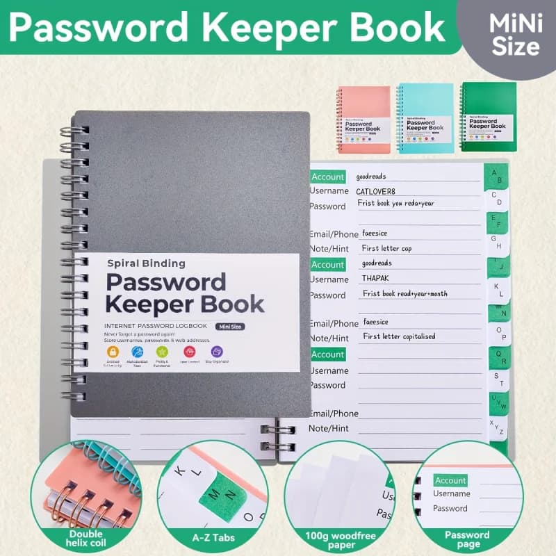 1 Password Storage Book, Letter Password Log and Organizer, Mini Size Personalized Password Log