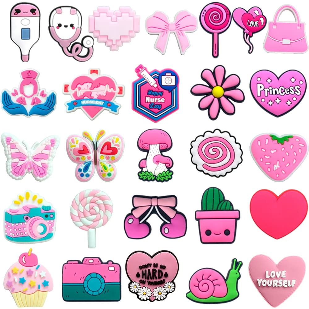 1Pcs PVC Pink Love Butterfly Shoe Charms for Dessert Shoe Decorations Accessories for Women Girls Festival Gifts