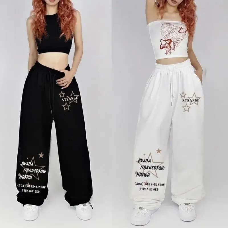 Letter Print Wide Leg Pants Women New Woman Trousers Y2K Streetwear Summer Women's Sport Pants with Drawstring Korean Fashion