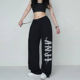 Letter Print Wide Leg Pants Women New Woman Trousers Y2K Streetwear Summer Women's Sport Pants with Drawstring Korean Fashion