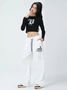 Letter Print Wide Leg Pants Women New Woman Trousers Y2K Streetwear Summer Women's Sport Pants with Drawstring Korean Fashion