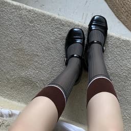 Women Ladies Summer Thin Breathable Glass Silk Thin Transparent Striped Socks Middle Tube Design and Creative Color Blocking Sox
