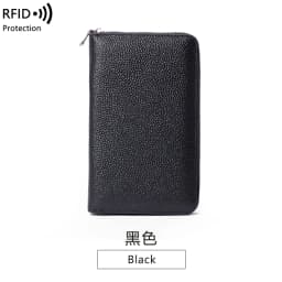 RFID Anti-Theft Cowhide Leather Wallet, Brush Head Layer, Long Passbook, Large Capacity Clutch Bag