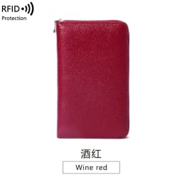 RFID Anti-Theft Cowhide Leather Wallet, Brush Head Layer, Long Passbook, Large Capacity Clutch Bag