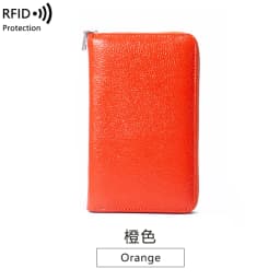 RFID Anti-Theft Cowhide Leather Wallet, Brush Head Layer, Long Passbook, Large Capacity Clutch Bag