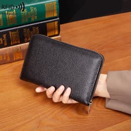 RFID Anti-Theft Cowhide Leather Wallet, Brush Head Layer, Long Passbook, Large Capacity Clutch Bag