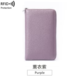 RFID Anti-Theft Cowhide Leather Wallet, Brush Head Layer, Long Passbook, Large Capacity Clutch Bag