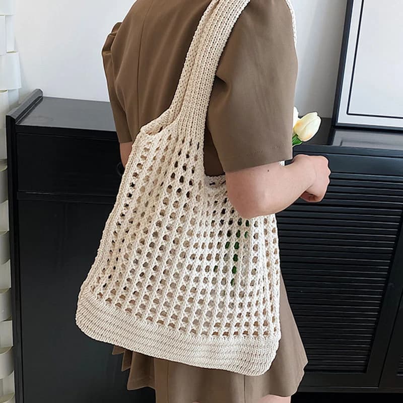 Vintage Hollow Design Woven Women Shoulder Bag Knitting Large Capacity Handbags Summer Travel Shopper Tote For Ladies Beach Bags