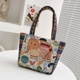 1Pcs Animal Ethnic Style Handbag Trendy Embroidery Elephant Peacock Handbag Rabbit Canvas Tote Bag Storage Bag