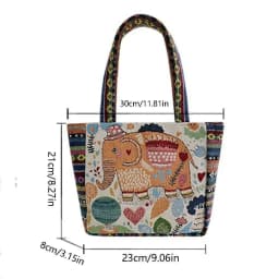 1Pcs Animal Ethnic Style Handbag Trendy Embroidery Elephant Peacock Handbag Rabbit Canvas Tote Bag Storage Bag