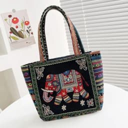 1Pcs Animal Ethnic Style Handbag Trendy Embroidery Elephant Peacock Handbag Rabbit Canvas Tote Bag Storage Bag