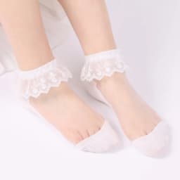 Women Lolita Transparent Mesh Crew Socks Sweet Ruffled Lace Trim Bowknot Cute Love Heart Pattern Anime Princess Hosiery