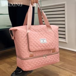 Large Capacity Travel Dufffle Bag for Women Lightweight Argyle Pattern Weekend Overnight Bag Thickened Gym Storage Bag