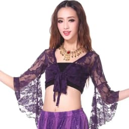 Women's Belly Dance Top Short Cardigan Lace Long Sleeve Shrug Lace-up Shirt Gymnastics Cover Up Cardigan Wraps