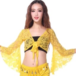 Women's Belly Dance Top Short Cardigan Lace Long Sleeve Shrug Lace-up Shirt Gymnastics Cover Up Cardigan Wraps