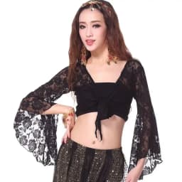 Women's Belly Dance Top Short Cardigan Lace Long Sleeve Shrug Lace-up Shirt Gymnastics Cover Up Cardigan Wraps