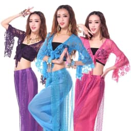 Women's Belly Dance Top Short Cardigan Lace Long Sleeve Shrug Lace-up Shirt Gymnastics Cover Up Cardigan Wraps