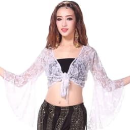 Women's Belly Dance Top Short Cardigan Lace Long Sleeve Shrug Lace-up Shirt Gymnastics Cover Up Cardigan Wraps