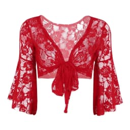Women's Belly Dance Top Short Cardigan Lace Long Sleeve Shrug Lace-up Shirt Gymnastics Cover Up Cardigan Wraps