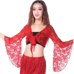 Women's Belly Dance Top Short Cardigan Lace Long Sleeve Shrug Lace-up Shirt Gymnastics Cover Up Cardigan Wraps
