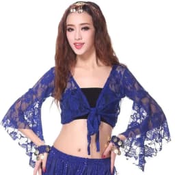 Women's Belly Dance Top Short Cardigan Lace Long Sleeve Shrug Lace-up Shirt Gymnastics Cover Up Cardigan Wraps