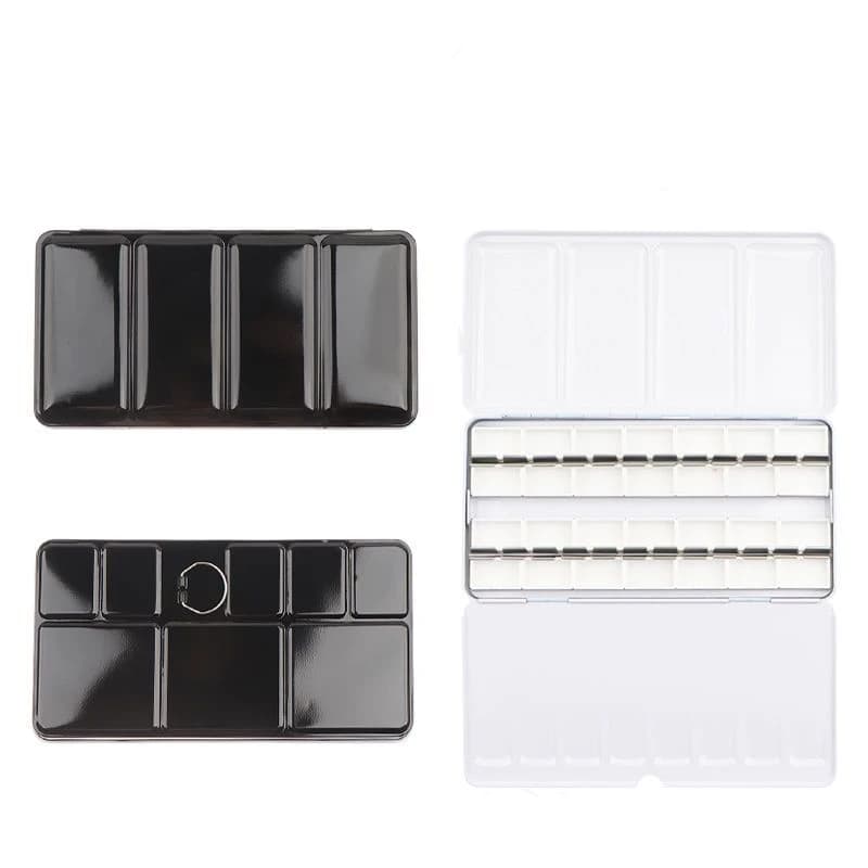 Black Empty Watercolor Paint Tin Box Palette With Full Pan/Half Pan Metal Watercolor Paint Tray For Art Painting