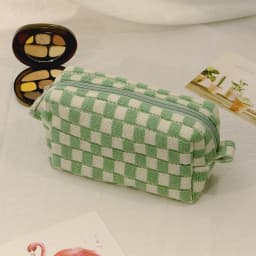 Checkerboard Cosmetic Bag Knitted Toiletry Storage Bag Colorful Makeup Pouch Organizer Checkered Pattern Cosmetic Bag
