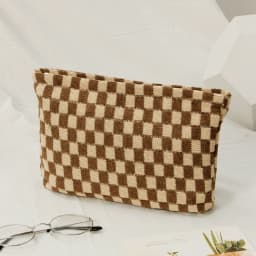 Checkerboard Cosmetic Bag Knitted Toiletry Storage Bag Colorful Makeup Pouch Organizer Checkered Pattern Cosmetic Bag