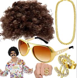 RichMoho Men Hippie Costume Set Disco Costume Accessories Women Disco Necklace Sunglasses Mustache