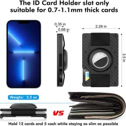 Minimalist Wallet with Airtag Holder and Money Clip - Aluminum RFID Blocking Mini Wallet with High Card Capacity