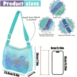 1pcs Mesh Beach Bags, Colorful Hollow Crossbody Bag, Toilet Bag, Adjustable Strap for Summer Daily Phone Storage Bag Bolsas