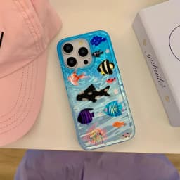 Korean Ripple Texture Aquaria Lovely Fishes Case for iPhone 18 17 16 15 14 13 11 Pro Max Plus Back Phone Cover for 12 Pro Max