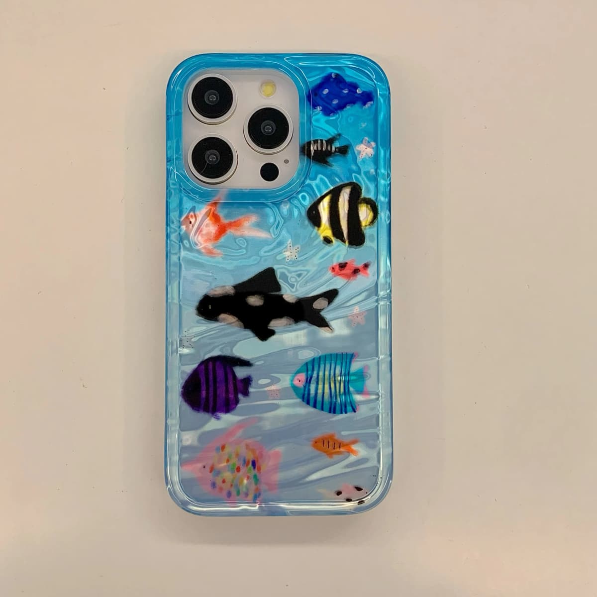 Korean Ripple Texture Aquaria Lovely Fishes Case for iPhone 18 17 16 15 14 13 11 Pro Max Plus Back Phone Cover for 12 Pro Max