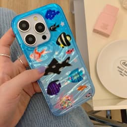 Korean Ripple Texture Aquaria Lovely Fishes Case for iPhone 18 17 16 15 14 13 11 Pro Max Plus Back Phone Cover for 12 Pro Max