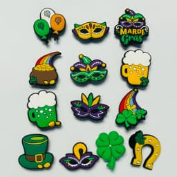 1-13Pcs Mardi Gras Four-leafed Clover PVC Kids Shoes Charms Buckle Clog Beer Slipper Decoration DIY Backpack