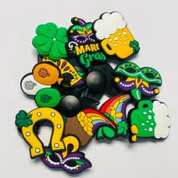 1-13Pcs Mardi Gras Four-leafed Clover PVC Kids Shoes Charms Buckle Clog Beer Slipper Decoration DIY Backpack