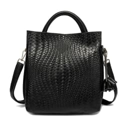 Fashionable and luxurious woven pattern casual versatile black woven pattern daily commuting cowhide women's handbag