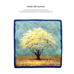 Spring/Summer Golden Tree Print Neck Scarf Outdoor Decoration Wrap for Women Breathable 70*70cm Imitation Square Scarf