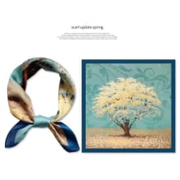 Spring/Summer Golden Tree Print Neck Scarf Outdoor Decoration Wrap for Women Breathable 70*70cm Imitation Square Scarf